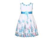 Richie House Little Girls Blue Rosettes Adorned Printed Flower Girl Dress 5