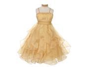 Chic Baby Little Girls Gold Organza Ruffle Glitter Trim Flower Girl Dress 6