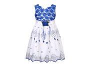 Richie House Big Girls White Blue Floral Detailing Flower Girl Dress 8