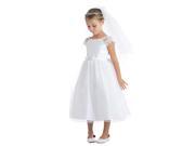 Sweet Kids Little Girls White Satin Lace Pearl Brooch Flower Girl Dress 2