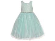 Little Girls Mint Floral Lace Glitter Waist Overlaid Sleeveless Dress 6X