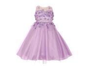Little Girls Purple Satin Floral Adorned Flouncy Belted Flower Girl Dress 4