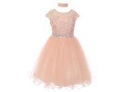 Big Girls Blush Sequin Lace Tulle Bejeweled Junior Bridesmaid Dress 12