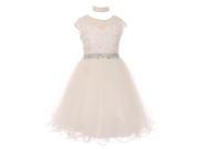 Big Girls White Sequin Lace Tulle Bejeweled Junior Bridesmaid Dress 12