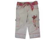 Disney Big Girls White Bone Floral Embroidered Cargo Capri Pants 8