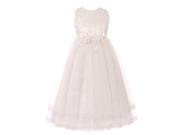 Big Girls White Lace Trim Double Layered Tulle Junior Bridesmaid Dress 10