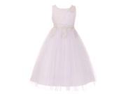 Little Girls White Pearl Bead Coiled Lace Satin Tulle Flower Girl Dress 6
