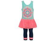 Little Girls Neon Coral Tribal Motif Pattern 2 Pc Legging Outfit 2T