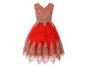 Little Girls Red Gold Coiled Lace Mesh Tulle Elegant Flower Girl Dress 4