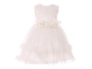 Baby Girls White Lace Trim Double Layered Tulle Flower Girl Dress 18M