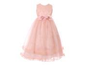 Big Girls Pink Lace Trim Double Layered Tulle Junior Bridesmaid Dress 12