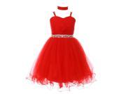 Little Girls Red Rhinestone Beaded Wired Tulle Mesh Flower Girl Dress 6