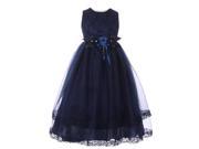 Little Girls Navy Lace Trim Double Layered Tulle Flower Girl Dress 4