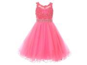 Big Girls Bubble Pink Rhinestone Pearl Beaded Mesh Junior Bridesmaid Dress 16