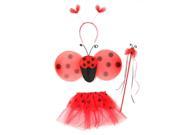 Little Girls Red Black Lady Bug Wings Wand Headband Tutu 4 Pc Outfit 2T