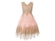 Little Girls Blush Gold Coiled Lace Mesh Tulle Elegant Flower Girl Dress 6