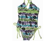 2B Real Little Girls Green Blue Tie Dye Floral Print One Piece Swimsuit 4