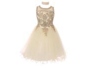 Big Girls Ivory Gold Trim Wire Tulle Junior Bridesmaid Dress 16