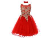 Little Girls Red Gold Trim Wire Tulle Flower Girl Dress 6