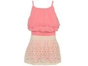 Little Girls Coral Layered Chiffon Top Lace Overlaid Skirt Outfit 6X