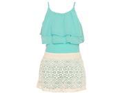 Little Girls Seafoam Tiered Chiffon Top Lace Overlaid Skirt Outfit 6X