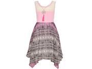 Little Girls Pink Contrast Motif Pattern Necklace Adorned Angled Hem Dress 6X