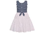 Bonnie Jean Little Girls Blue Knot Ruffle Embroidered Sleeveless Dress 6