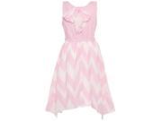 Little Girls Pink Chevron Stripe Pattern Pearl Bead Angled Hem Dress 6X