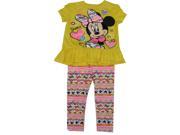 Disney Little Girls Yellow Minnie Mouse Ruffle Bow Print 2 Pc Legging Set 4T