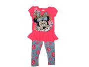 Disney Little Girls Pink Minnie Mouse Ruffle Roses 2 Pc Legging Set 3T