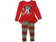 Disney Little Girls Red Minnie Mouse Ruffle Long Sleeve 2 Pc Legging Set 3T