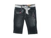 Jet Little Girls Blue Embroidered Belt Cotton Denim Trendy Pants 4T