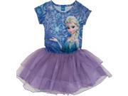 Disney Little Girls Purple Blue Frozen Elsa Print Short Sleeve Tutu Dress 4 5