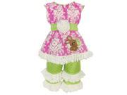 Annloren Little Girls Pink Damask Dots Easter Bunny Tunic Capri Outfit Set 6
