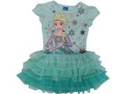 Disney Big Girls Blue Frozen Elsa Print Short Sleeve Ruffle Tutu Dress 10 12