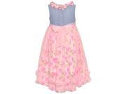 Bonnie Jean Little Girls Pink Rose Print Mesh Overlaid Sleeveless Dress 6