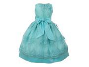 Little Girls Cyan Blue Bow Sash Embroidered Elegant Flower Girl Dress 6