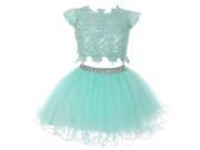 Big Girls Aqua Blue Lace Top Tulle Rhinestone 2 Pc Skirt Outfit 16