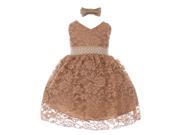 Little Girls Mocha Rose Lace Overlay Beaded Sleeveless Occasion Dress 4T