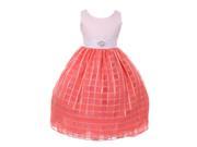 Little Girls Coral Square Pattern Brooch Accented Flower Girl Dress 6