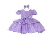 Baby Girls Lilac Floral Embroidered Lace Overlay Bow Flower Girl Dress 24M