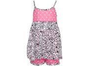 Laura Dare Little Girls Pink Black Floral Polka Dot Print 2 Pc Pajama Set 6X