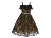 UPC 604286000022 product image for Chic Baby Big Girl Black Gold Lace Rhinestone Strap Junior Bridesmaid Dress 16 | upcitemdb.com