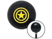 American Shifter Knob Yellow Star w 2 Circles Black Metal Flake M16x1.5
