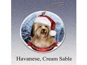 Holiday Pet Gifts Havanese Cream Sable Santa Hat Dog Porcelain Christmas Tree Ornament