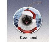 Holiday Pet Gifts Keeshond Santa Hat Dog Porcelain Christmas Tree Ornament