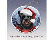 Holiday Pet Gifts Australian Cattle Blue Tick Santa Hat Dog Porcelain Christmas Tree Ornament