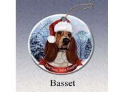 Holiday Pet Gifts Basset Santa Hat Dog Porcelain Christmas Tree Ornament