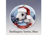 Holiday Pet Gifts Bedlington Terrier Blue Santa Hat Dog Porcelain Christmas Tree Ornament