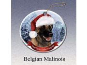 Holiday Pet Gifts Belgian Mailnois Santa Hat Dog Porcelain Christmas Tree Ornament